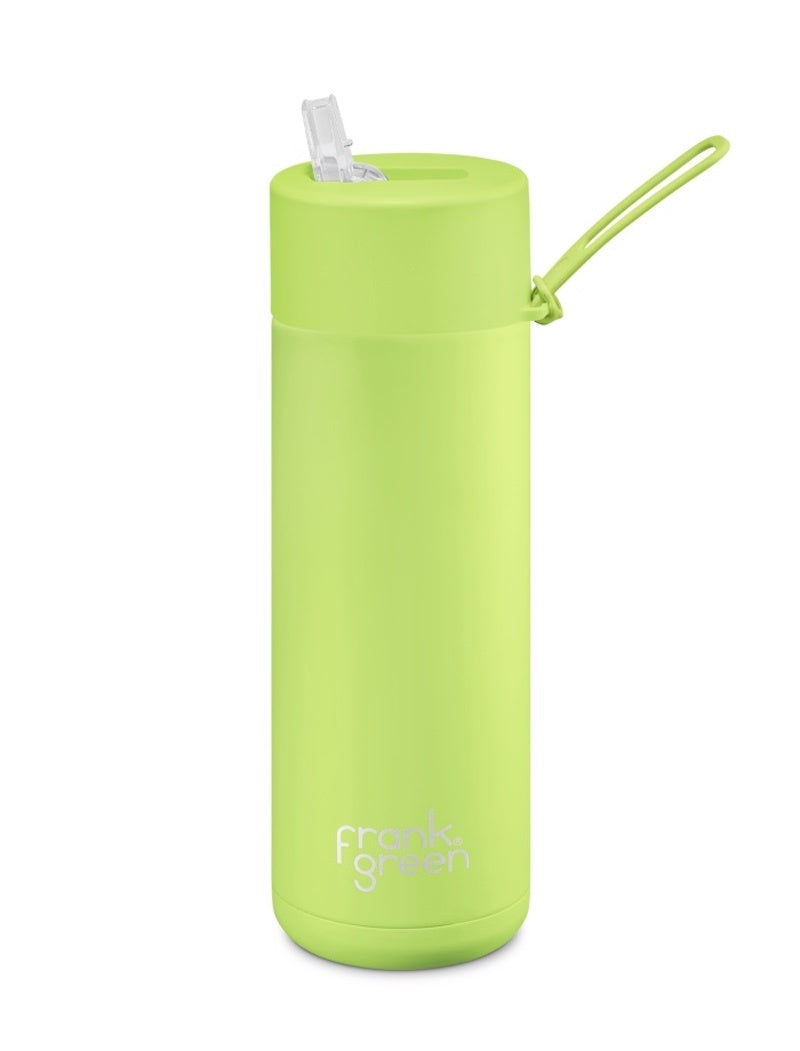 Frank Green Stainless Steel Ceramic Reusable Bottle 20oz Pistachio Green with Straw Top