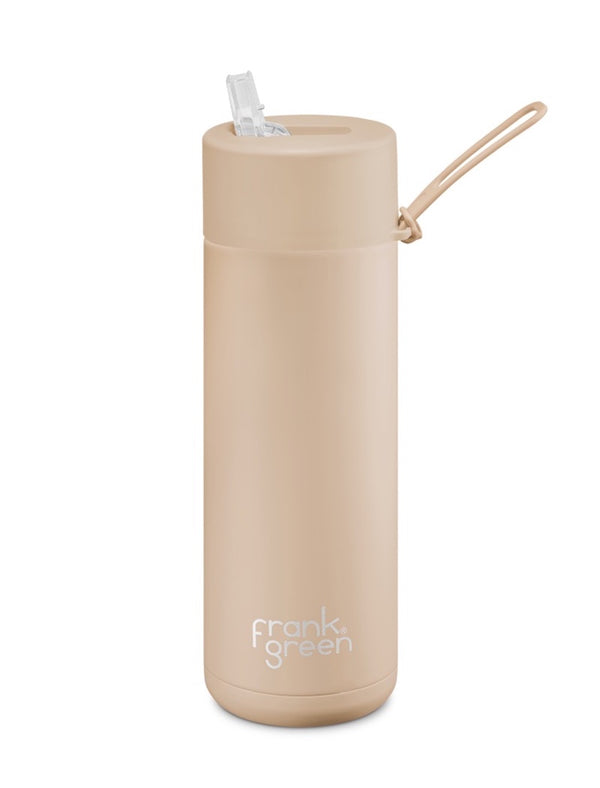 Frank Green Stainless Steel Ceramic Reusable Bottle 20oz Soft Stone with Straw Top