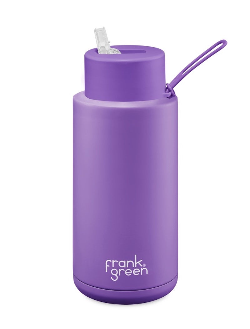 Frank Green Stainless Steel Ceramic Reusable Bottle 34oz Cosmic Purple with Straw Top
