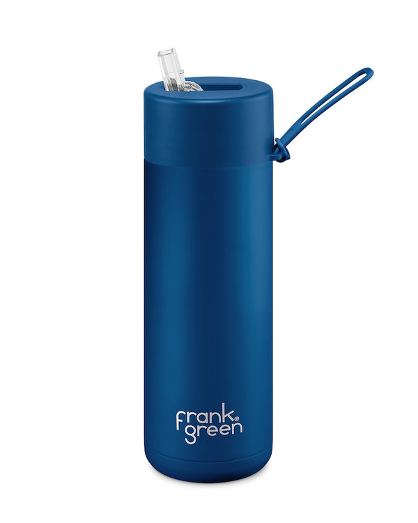 Frank Green Stainless Steel Ceramic Reusable Bottle 20oz Deep Ocean with Straw Top