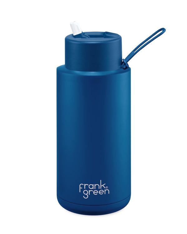 Frank Green Stainless Steel Ceramic Reusable Bottle 34oz Deep Ocean with Straw Top