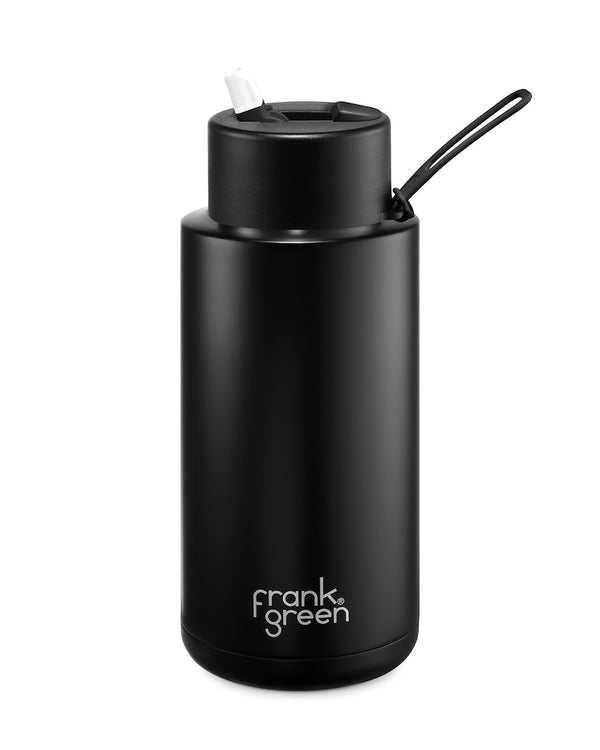 Frank Green Stainless Steel Ceramic Reusable Bottle 34oz Midnight with Straw Top