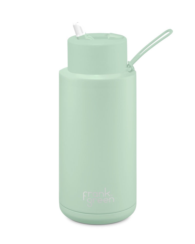 Frank Green Stainless Steel Ceramic Reusable Bottle 34oz Mint Gelato with Straw Top